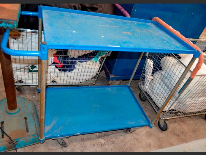 BLUE METAL 2-TIER TROLLEY, 113 x 55 x 94cm