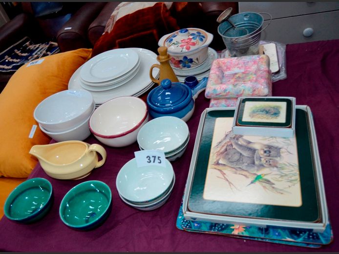 BOWLS, PLATES, VINTAGE PLACEMATS, etc