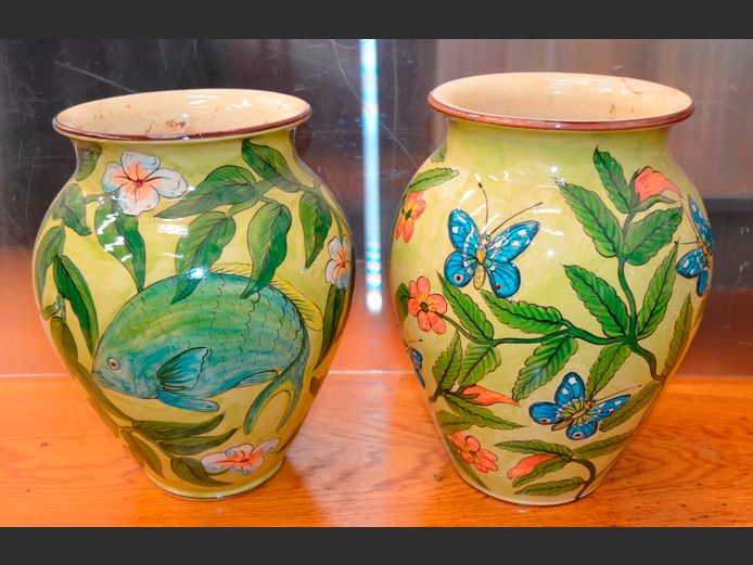 PAIR ZIMBABWEAN HAND CRAFTED VASES, 22cm Diameter x 28cm High