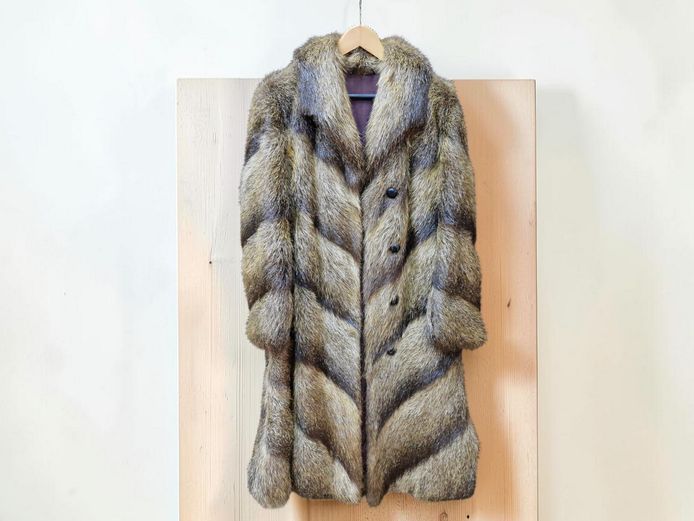 Vintage Chevron-Pattern Raccoon Fur Coat