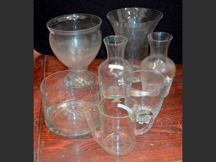 GLASS: VASE, CARAFES, ICE BUCKET, etc