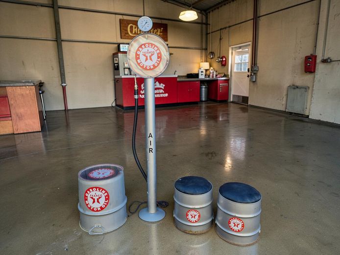 Texaco Style Garage Set: Air Tower, Drum Table & Two Stools