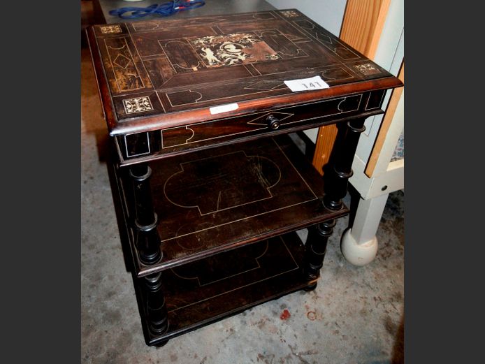 INDIAN INLAID SINGLE DRAWER, 2-TIER TABLE, 53 x 42 x 74 [In need of restoration]
