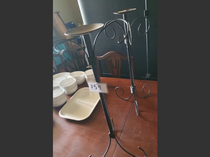 PAIR BLACK METAL WROUGHT IRON CANDLE STANDS