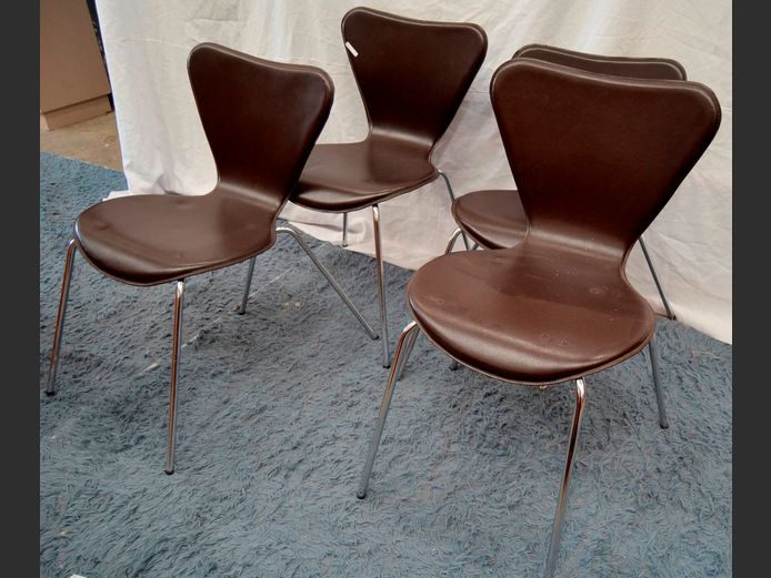 SET OF 4 CHROME & BROWN LEATHER TOUCH ANT CHAIRS