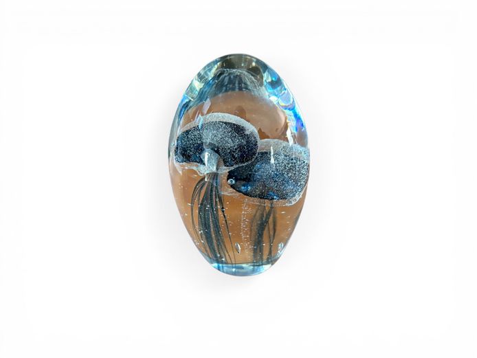 Art Glass Jellyfish Paperweight – Black & Blue