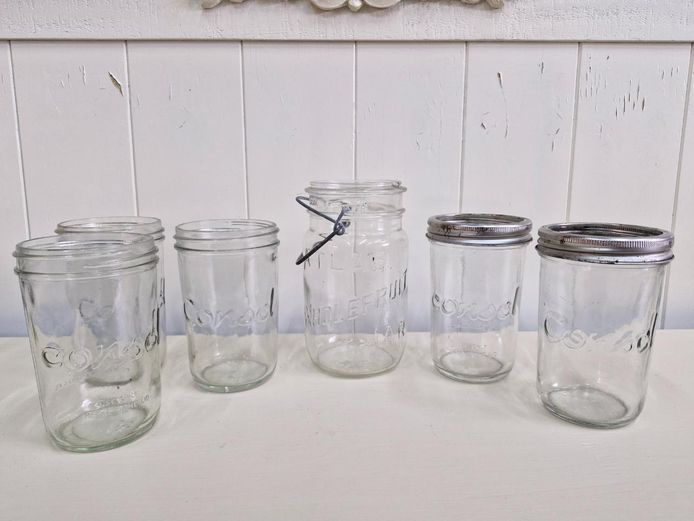 Lot of 6 - Glass Fruit Jars & Atlas Wholefruit Bail Jar 