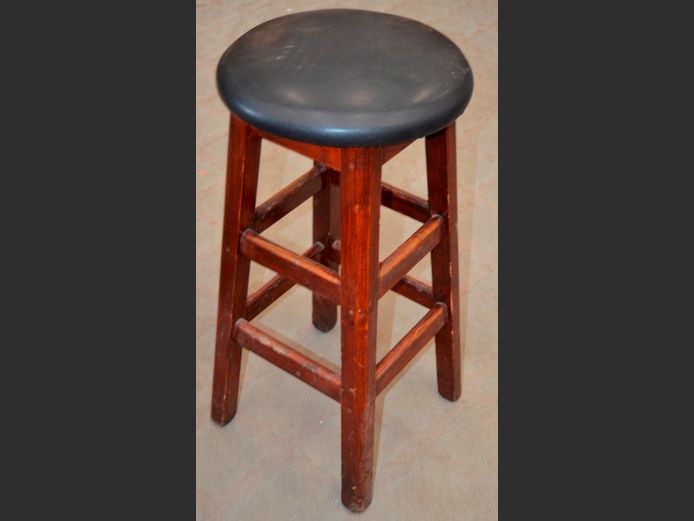 PINE BAR STOOL WITH BLACK LEATHER TOUCH SEAT, 76cm High