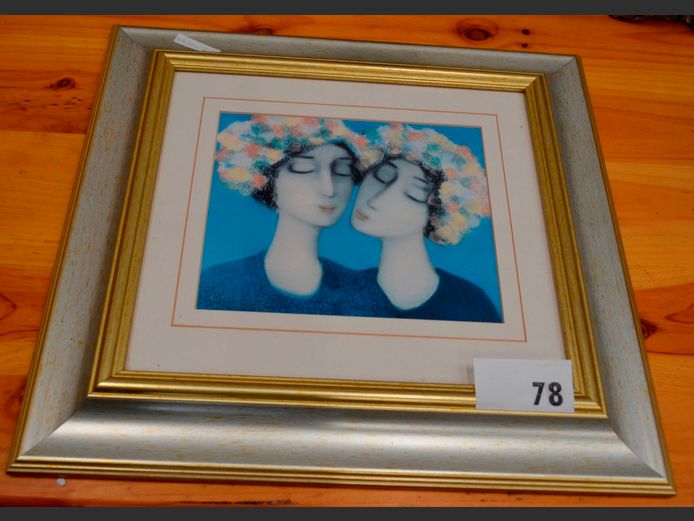 FRAMED PIETER VAN DER WESTHUIZEN PRINT "LADIES", DATED 1996, 23 x 19.5cm