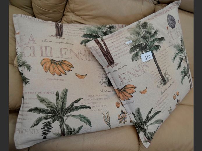 PAIR PALM TREE PRINT SCATTER CUSHIONS