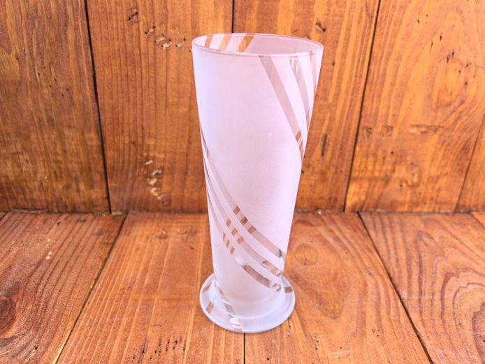 Frosted Glass Trumpet Vase - Clear Swirl Pattern