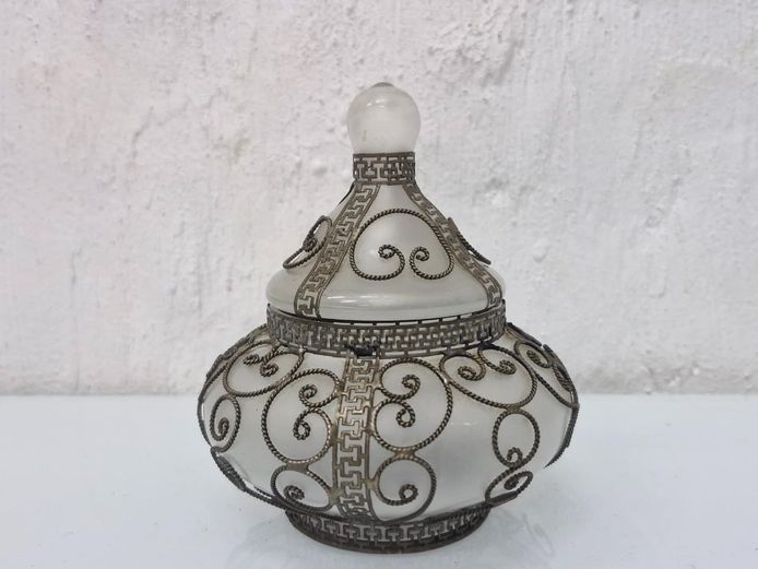 Filigree Wirework & Frosted Glass Lidded Jar