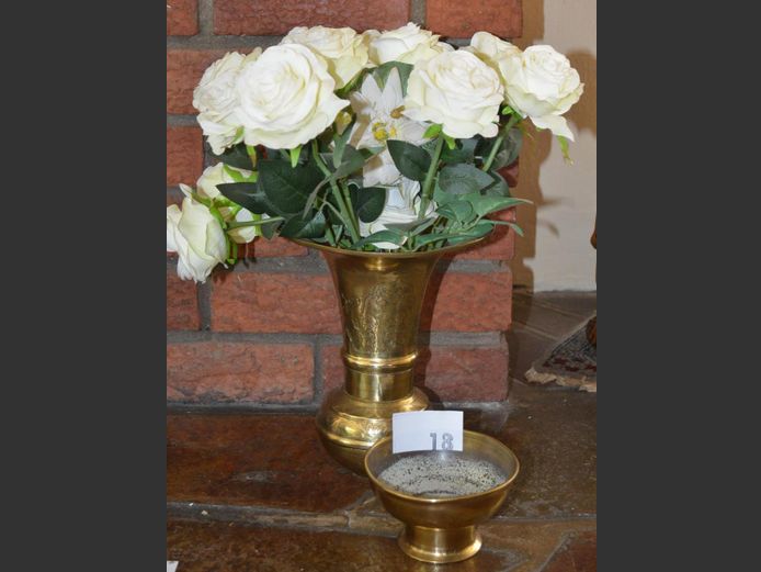 ENGRAVED BRASS VASE & BOWL, 22cm Diameter x 26cm High & 13cm Diameter x 8cm High
