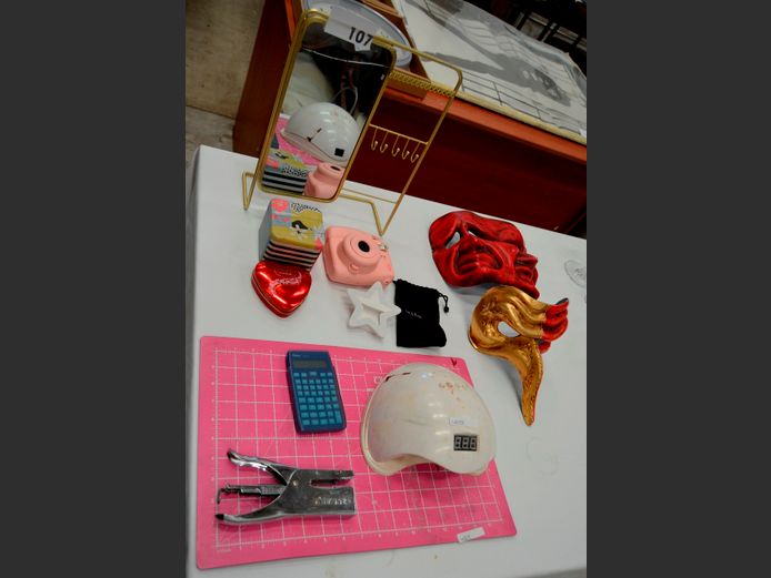 INSTAX CAMERA, MIRROR [Cracked], JEWELLERY STAND, MASKS, etc [Untested]