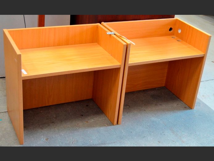 PAIR OAK FOIL OPEN PEDESTALS, 50 x 30.5 x 46cm [Edging needed, drill holes to top of 1]