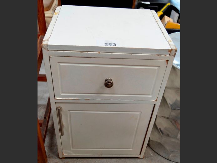 WHITE SINGLE DOOR, SINGLE DRAWER PEDESTAL [Needs attention], 40 x 33 x 60cm