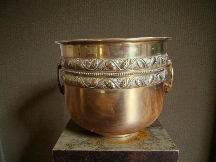 English Made Brass Planter with Relief Bands & Ring Handles