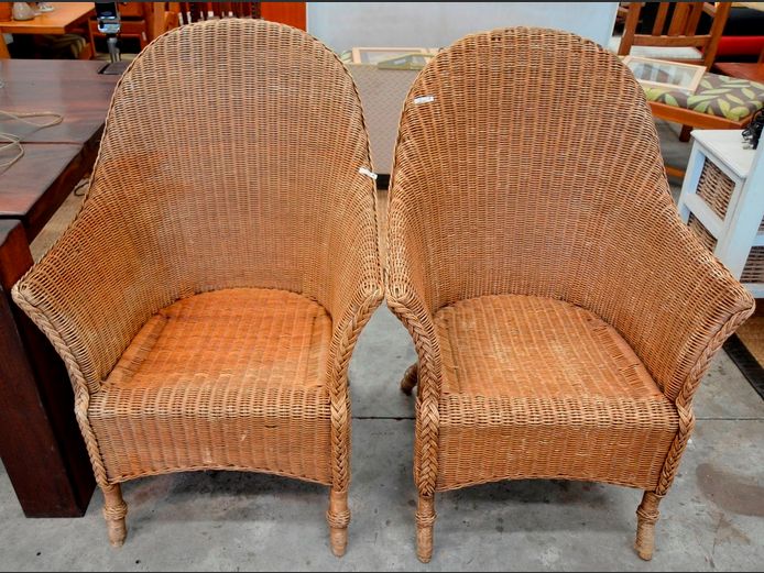 PAIR WICKER ARMCHAIRS [Needs re-painting]