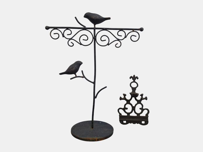 Vintage-Style Bird Stand & Decorative Metal Finial Set