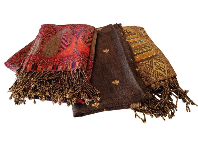 Set of 3 Patterned Scarves – Pashmina & Silk Blend