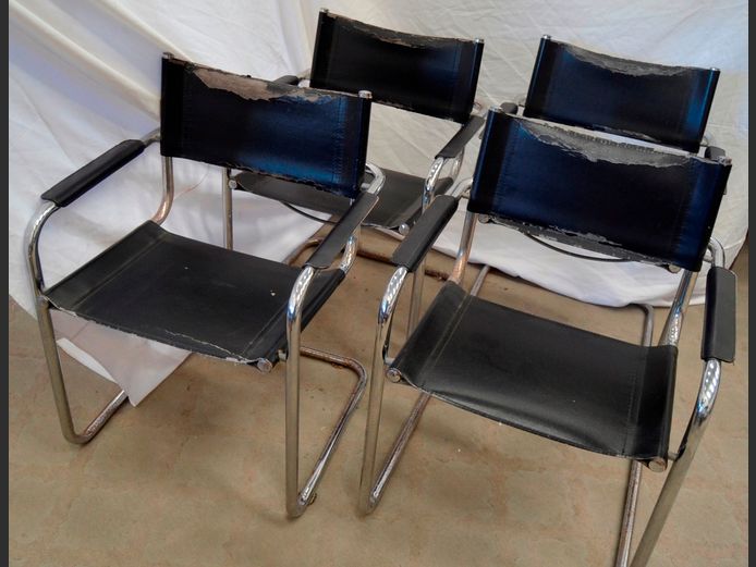 SET OF 4 CHROME & LEATHER TOUCH DINING CHAIRS [Worn]