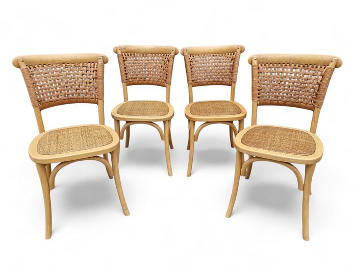 Thonet-Style Rattan Weaved Chairs - Set of 4