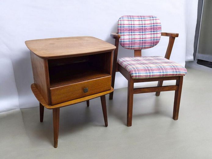 1960s Scandinavian Style Willow Chair & Retro Side Table