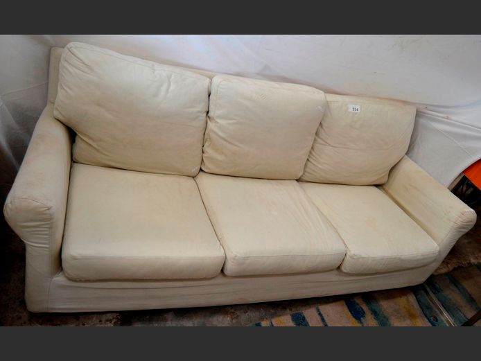 CORICRAFT BEIGE 3-SEATER COUCH, 205 x 85cm [Needs a clean]