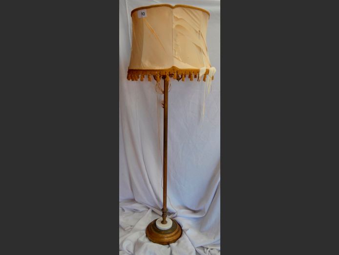BRASS STANDING LAMP WITH SHADE [Shade torn]