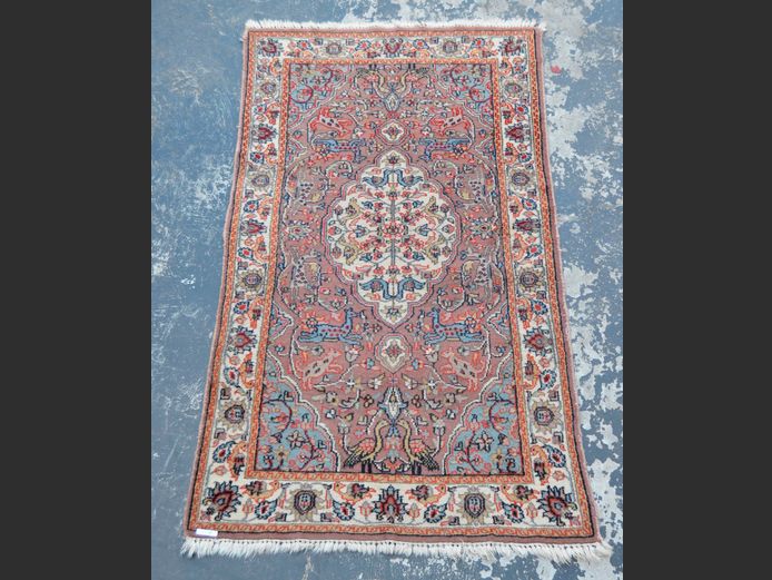 PINK, BEIGE, BROWN & BLACK PERSIAN RUG, 151 x 85 [N]