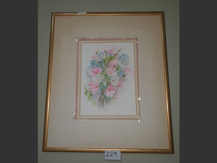 GILT FRAMED WATERCOLOUR "COSMOS" SIGNED LIENKIE LOMBARD, 26 x 15cm