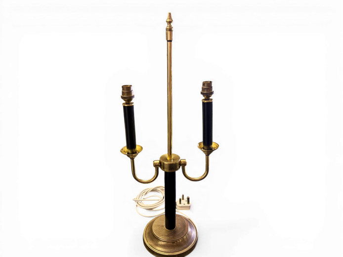 Vintage Two-Arm Candelabra Table Lamp (Brass & Black)