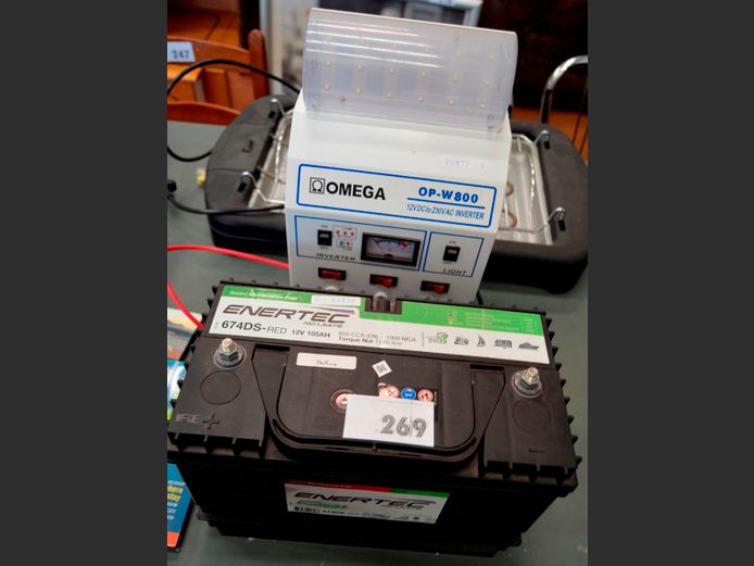 OMEGA OP-W800 12V INVERTER & 12V 105AH BATTERY [Untested]