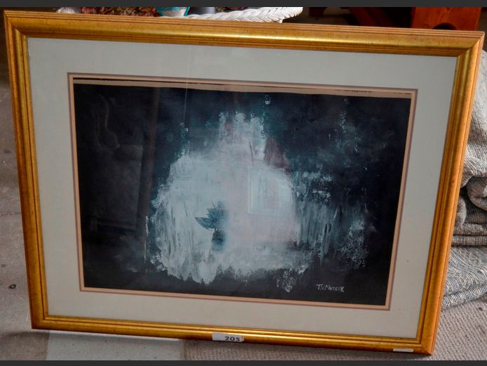 GILT FRAMED MIXED MEDIA "SHIP", BY T.V NIEKERK, 70 x 50cm