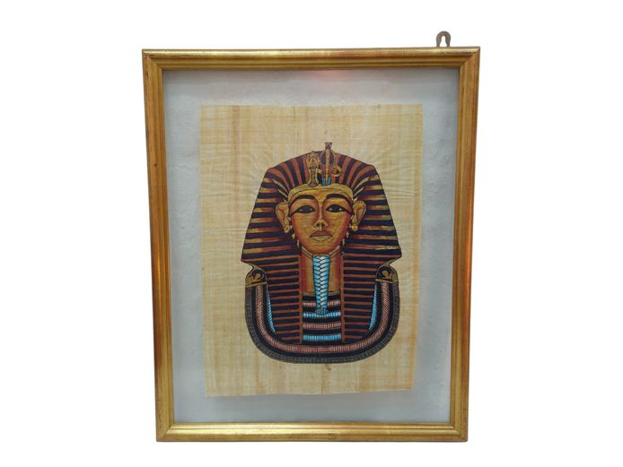 Framed Hand-Painted Egyptian Papyrus Art – Mask of Tutankhamun