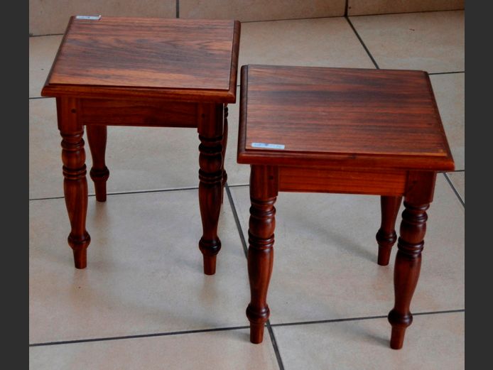 PAIR KLUYTS OF KNYSNA BLACKWOOD SIDE TABLES, 30 x 30 x 36cm