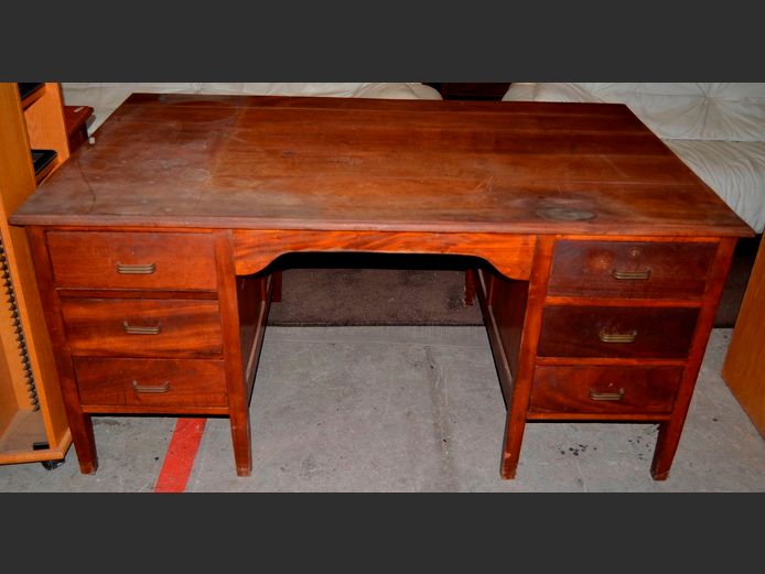 TEAK 6-DRAWER DESK, 157 x 94 x 74cm [Top needs attention]