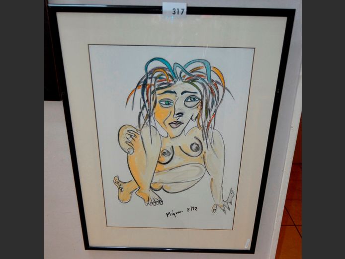 FRAMED PASTEL UNDER GLASS "NUDE" SIGNED MIGNON, 69 x 51.5cm