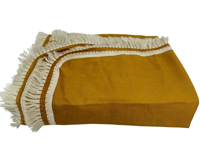 Retro Mustard Yellow Tablecloth with Boho Tassel Fringe
