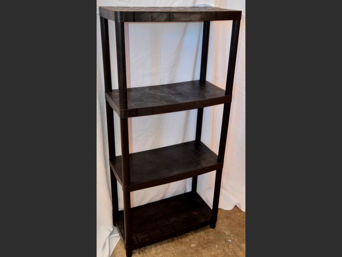 BLACK PLASTIC 4-TIER SHELF, 60 x 30 x 131cm