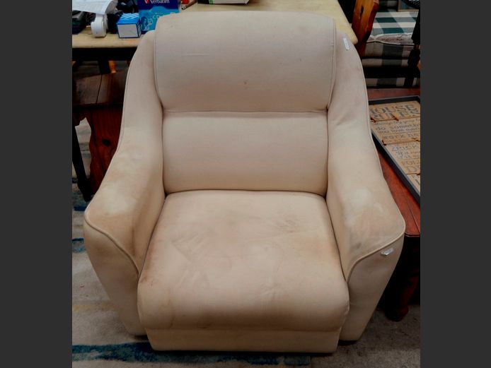 BEIGE UPHOLSTERED ARMCHAIR [Needs a clean]