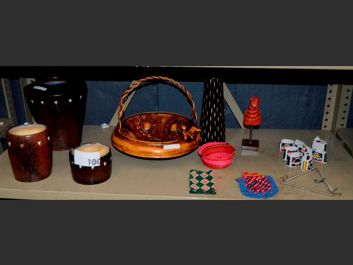 METAL BASKET, POTTERY VASE, CANDLE HOLDERS, BEADED NAPKIN RINGS, etc