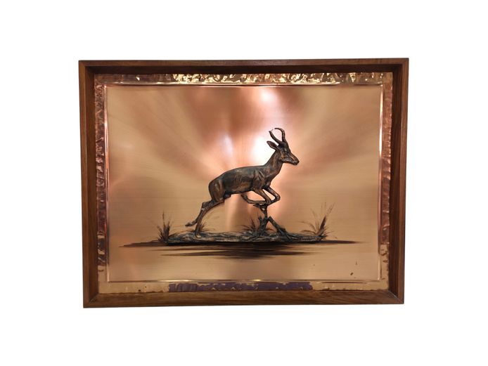 Vintage Copper Relief Wall Art – Leaping Springbok