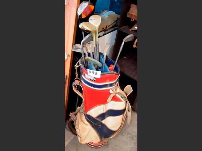 VINTAGE GOLF BAG WITH 12 CLUBS