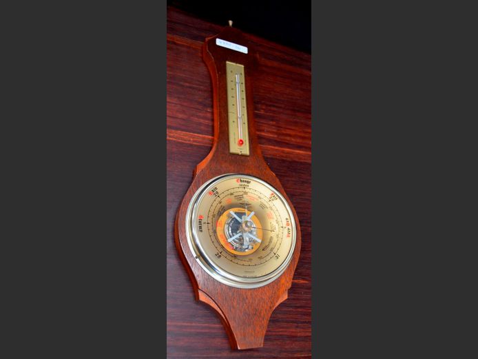 MAHOGANY & BRASS BAROMETER, 45.5cm Long