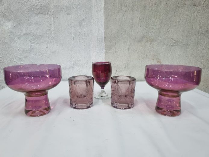 Vintage 5-Piece Amethyst Art Glass Collection