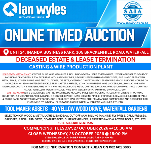 ONLINE TIMED AUCTION - CASTING AND WIRE PRODUCTION AND TOOL MAKER ...