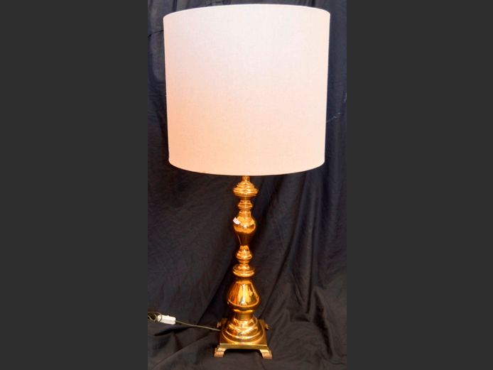BRASS TABLE LAMP WITH SHADE, 90cm High