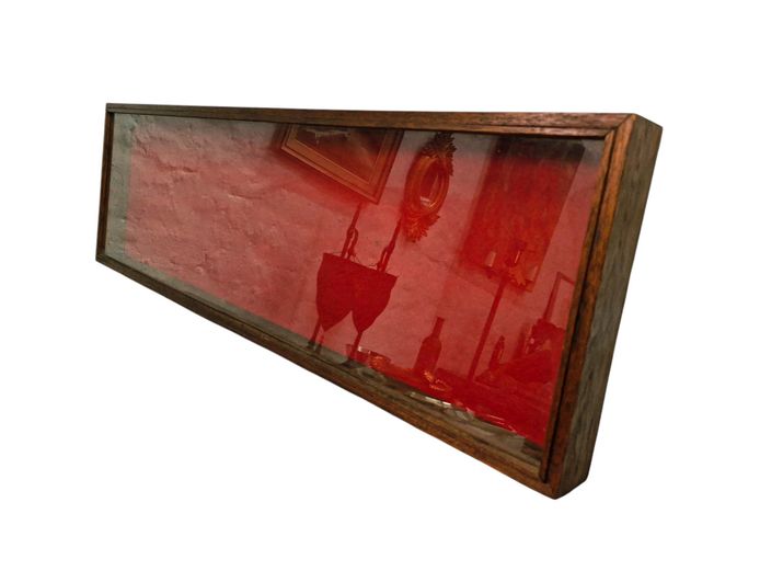Vintage Wood & Red Velvet Panoramic Display Case 