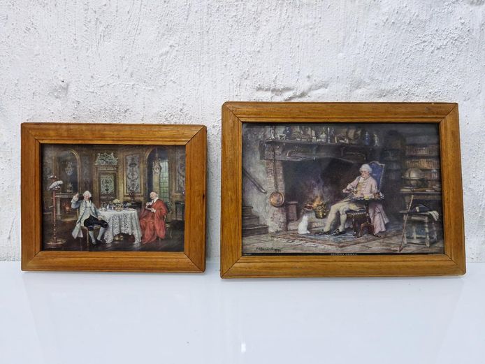 Pair of Vintage F.M. Bennett Framed Prints - Historical Genre Scenes